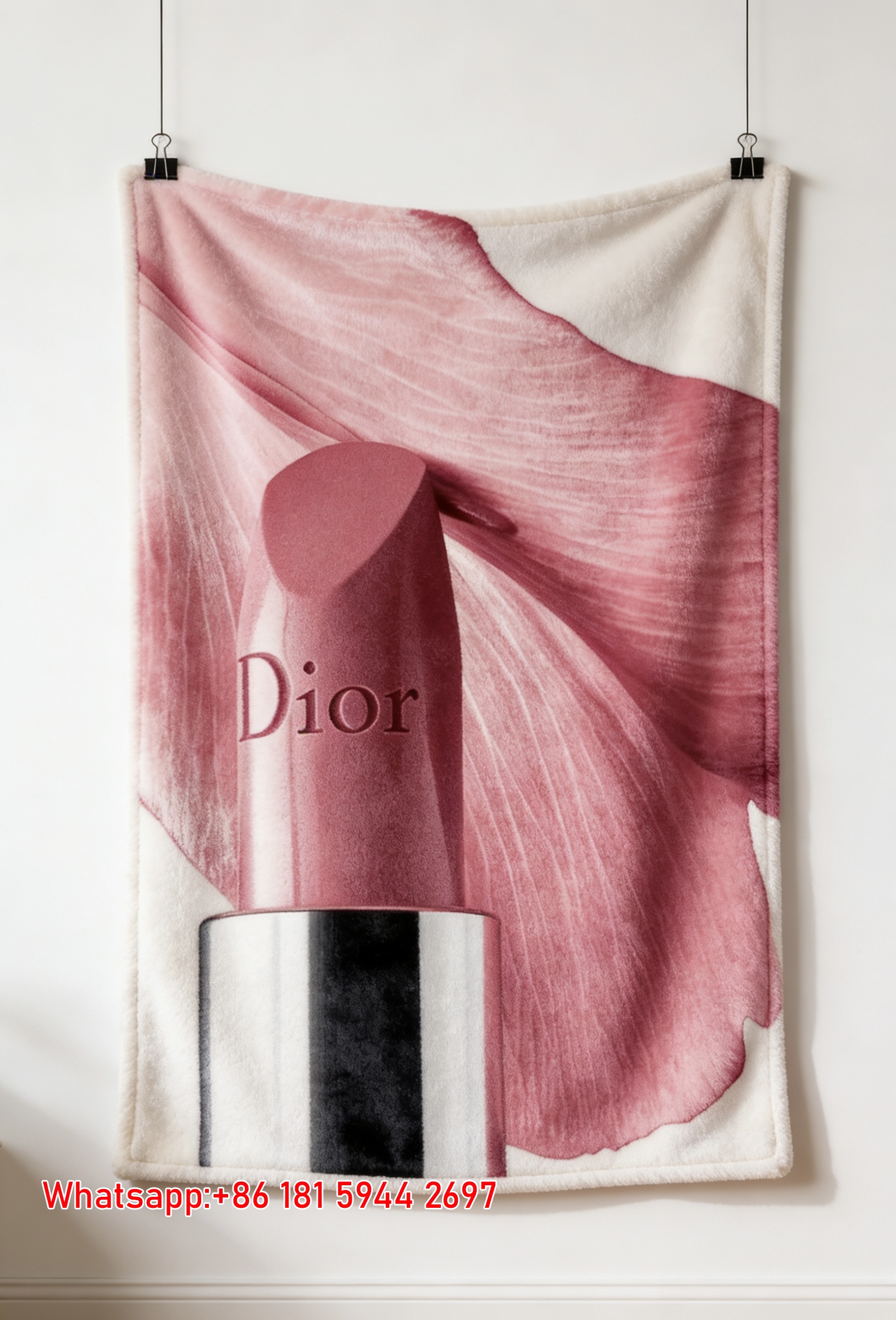 Dior Pink Petal Lipstick Flannel Sofa Throw Blanket D326